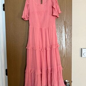 Elegant Pink Ruffle Midi/Maxi Dress
